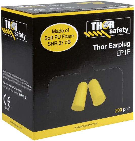 Thor Safety Disposable Earplugs – 200 Pairs, SNR 37 dB